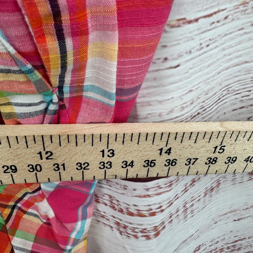 Lilly Pulitzer Strapless Plaid Dress Size 4 Smocked Bodice Pink Yellow Green - Picture 10 of 10